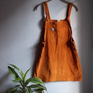 Mustard corduroy "mini-pini" pinafore dress